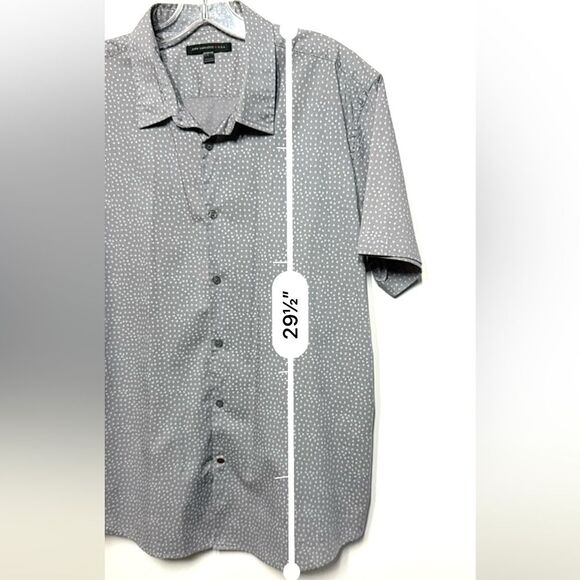 John Varvatos Atomic Gray Print Short Sleeve Button Down Shirt L - Picture 6 of 9